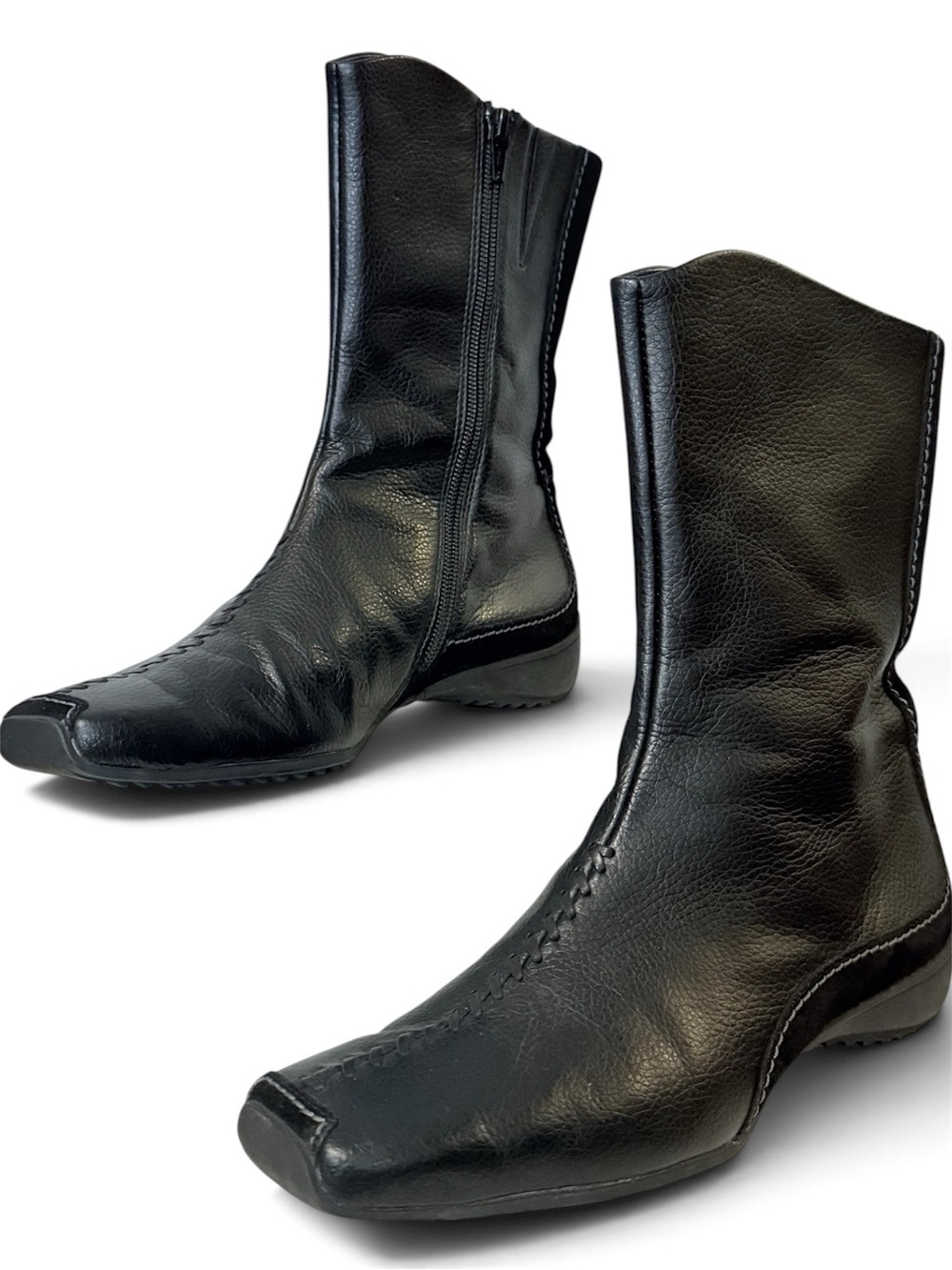 Paul Green Women’s Square Toe Black Leather Zip Ankle Boots